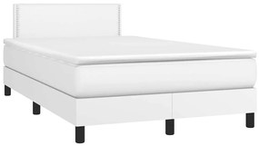 vidaXL Pat cu arcuri, cu saltea și LED, alb, 120x190 cm, piele eco