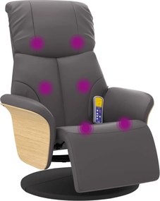 vidaXL Fotoliu de masaj rabatabil, cu taburet, gri, piele ecologică