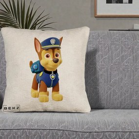 Perna Personalizata Chase PAW Patrol Albastru, 40x40 cm, Bej Canapea, Husa Detasabila, Perna Inclusa, BEKZ®