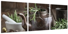 Tablou - Ceainic cu rozmarin (cu ceas) (90x30 cm)