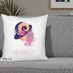Perna Personalizata Zodie Berbec, 40x40 cm, Alb Pufos, Husa Detasabila, Perna Inclusa, BEKZ®