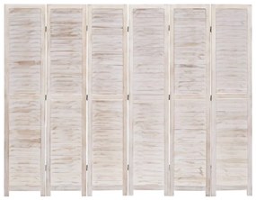 Paravan de camera cu 6 panouri, alb, 210 x165 cm, lemn alb antichizat, 6