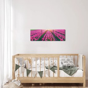 Tablou cu câmp de lalele cu soare (cu ceas) (90x30 cm)