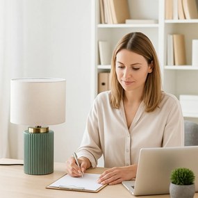 Lampa de masa ceramica verde abajur alb Glovy