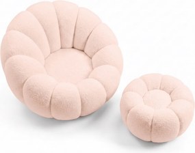 Fotoliu de design rotativ BLOOM cu taburet, roz deschis