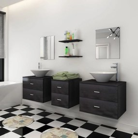 Set de mobilier de baie cu 7 piese si chiuvete incluse, negru Negru, Model 4, 1