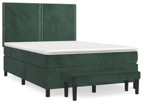 Pat box spring cu saltea, verde inchis, 140x190 cm, catifea Verde inchis, 140 x 190 cm, Culoare unica si cuie de tapiterie