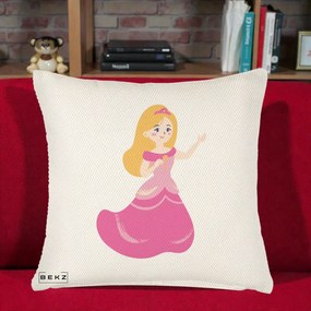 Perna Personalizata Printesa Roz cu Microfon, 40x40 cm, Crem Reliefat, Husa Detasabila, Perna Inclusa, BEKZ®