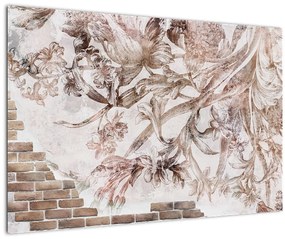 Tablou - Frescă florală pe un perete de cărămidă (90x60 cm)