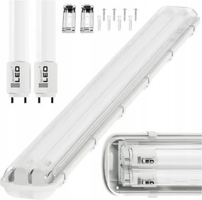 Corp de iluminat tehnic LED T8, 2 x soclu G13, 20 W, 230 V, 6500 K, 120 cm, IP65, alb