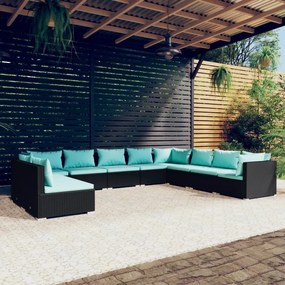 3102433 vidaXL Set mobilier de grădină cu perne, 10 piese, negru, poliratan