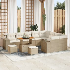 vidaXL Set de canapea pentru grădină cu 12 piese, perne bej din rattan sintetici și acacia