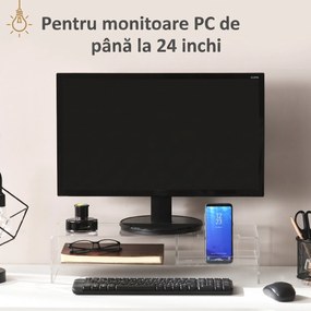 HOMCOM Suport Monitor Acrilic cu 2 Rafturi, Suport Ergonomic pentru PC, Transparent, 50.8x19x12 cm, Ideal pentru Birouri Moderne | Aosom Romania