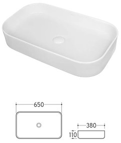 Lavoar pe blat alb lucios 65 cm, dreptunghiular, Fluminia Capri 650x380 mm