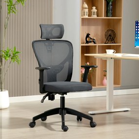 Vinsetto Scaun de Birou cu Inaltime Reglabila, 66x61x106-116cm, Gri Închis | Aosom Romania