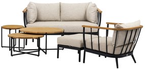 Set mobilier gradina si terasa Apple Bee Condor, canapea 2 locuri, otoman, fotoliu si set 3 masute de cafea, bej, cadru din aluminiu negru
