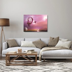 Tablou pe sticlă - Zână pe o insulă plutitoare (70x50 cm)