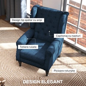 HOMCOM Scaun Decorativ Capitonat cu Spatar Inalt, Cotiere Rotunjite Captusite și Sezut cu Captuseala Groasa, Albastru | Aosom Romania