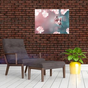 Tablou pe sticlă - Fluture între flori (70x50 cm)