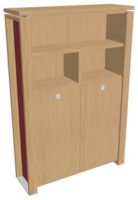 Dulap înalt pentru haine Verno+ S 140 x 46 x 210 cm, cu rafturi, stejar deschis / roșu