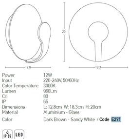 Aplica LED de perete pentru iluminat exterior IP65 Tiundi maro inchis