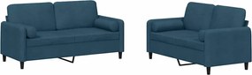 vidaXL Set de canapele cu perne, 2 piese, albastru, catifea