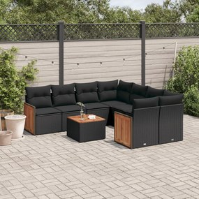 3259906 vidaXL Set mobilier de grădină cu perne, 9 piese, negru, poliratan