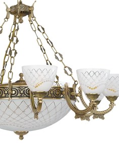 Candelabru cu 10 brate clasic design italian din alama, sticla 7052 RA-L. 7052/10+4