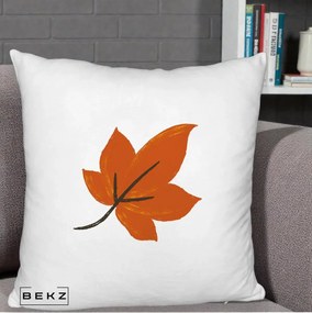 Perna Decorativa Frunza de Toamna Portocalie, 40x40 cm, Alb Pufos, Husa Detasabila, Perna Inclusa, BEKZ®