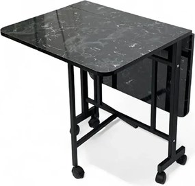 Masa Bucatarie pliabila cu roti Homs negru marmorat 120 x 80 x 74 cm