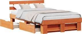 vidaXL Cadru de pat Maroniu cerat 140 x 190 cm Lemn de pin masiv