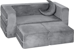 Canapea modulară pentru copii, spumă cu memorie, țesătură din velur, Bonus pernă în formă de semilună, 50x100x40 cm, Gri