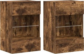 vidaXL Comode de perete cu lumini LED pentru TV, 2 buc. stejar fumuriu, 40x30x60,5cm