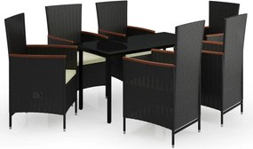 vidaXL Set de masă pentru grădină, 7 piese, cu perne, negru