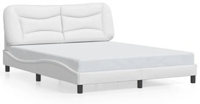 3208010 vidaXL Cadru de pat cu tăblie, alb, 160x200 cm, piele ecologică