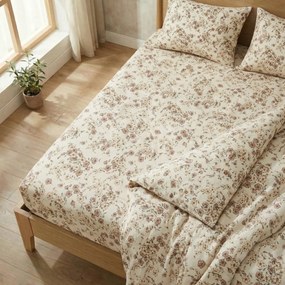 Cearșaf de pat din bumbac cu elastic Kvalitex Flori, bej, 100 x 200 cm, 100 x 200 cm