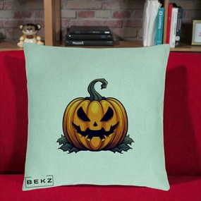 Perna Decorativa Halloween Jack-o'-Lantern Infricosator, 40x40 cm, Verde Menta, Husa Detasabila, Perna Inclusa, BEKZ®