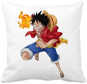 Perna Decorativa cu One Piece Luffy, 40x40 cm, Alba, Mata, Husa Detasabila, Burduf