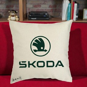 Perna Personalizata cu emblema Skoda, 40x40 cm, Ecru, Husa Detasabila, Perna Inclusa, BEKZ®