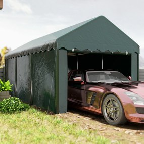 Outsunny Carport tente garage 3 x 6m Acoperiș mașină robust cu 2 uși înfășurate, țesătură 200g PE, verde | Aosom Romania