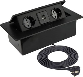Priză încorporabilă în blat Kombibox Design Light, 2 prize Schuko, USB A + C, negru, 266 x 133 mm Metal, L:266 mm; l:133 mm, Negru