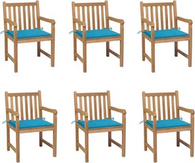 vidaXL Scaune de grădină cu perne albastre, 6 buc., lemn masiv de tec