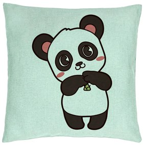 Perna Decorativa, Model Urs Panda, 40x40 cm, Verde Menta, Husa Detasabila, Burduf