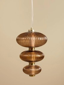 Lustra suspendată din sticlă maro cu structură din alamă antichizată, formă sferică, finisaj vintage, 40 × 25 cm, „Auralis"