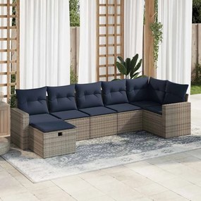 vidaXL Set canapele de grădină, 7 piese, cu perne, gri, poliratan