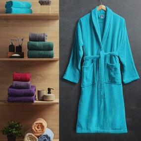Halat baie VELUR, turcoaz, bumbac, marime L/XL
