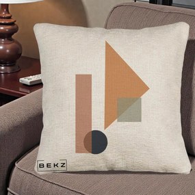 Perna Decorativa Geometric Bauhaus Triunghi, 40x40 cm, Bej Canapea, Husa Detasabila, Perna Inclusa, BEKZ®