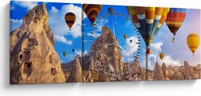 Tablou - Baloane cu aer cald, Cappadocia, Turcia. (cu ceas) (90x30 cm)