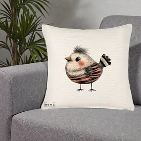Perna Decorativa Pui Expresiv Dungi Negru-Rosu, 40x40 cm, Crem Reliefat, Husa Detasabila, Perna Inclusa, BEKZ®