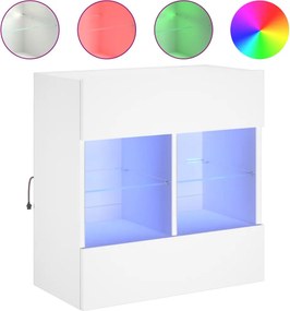 vidaXL Comodă TV de perete cu lumini LED, alb, 58,5x30x60,5 cm